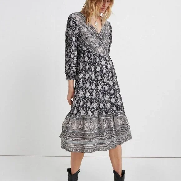 knee length dresses for ladies Love Kuza Border Boho Wrap Midi Dress Pink / XLarge (12-14) main image 1